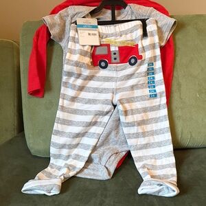 Carter’s 24m Striped Baby Onesie with Fire Truck Design